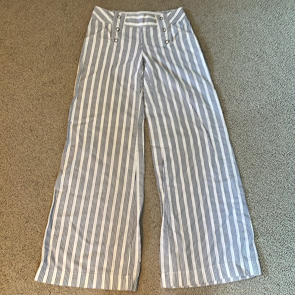 LONDONJEAN - Women's Wide Leg White & Blue Striped Pants - Sz2 - Picture 6 of 13